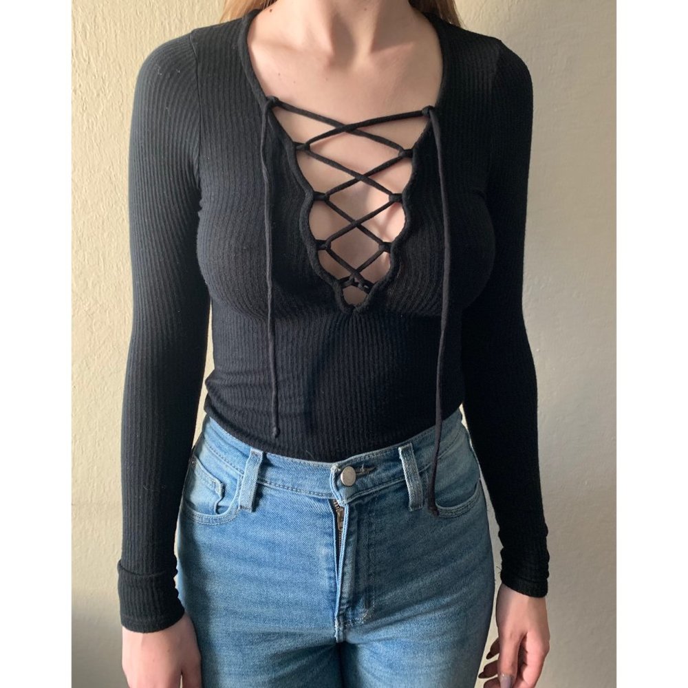 Project Social T Lace Up Knit Top